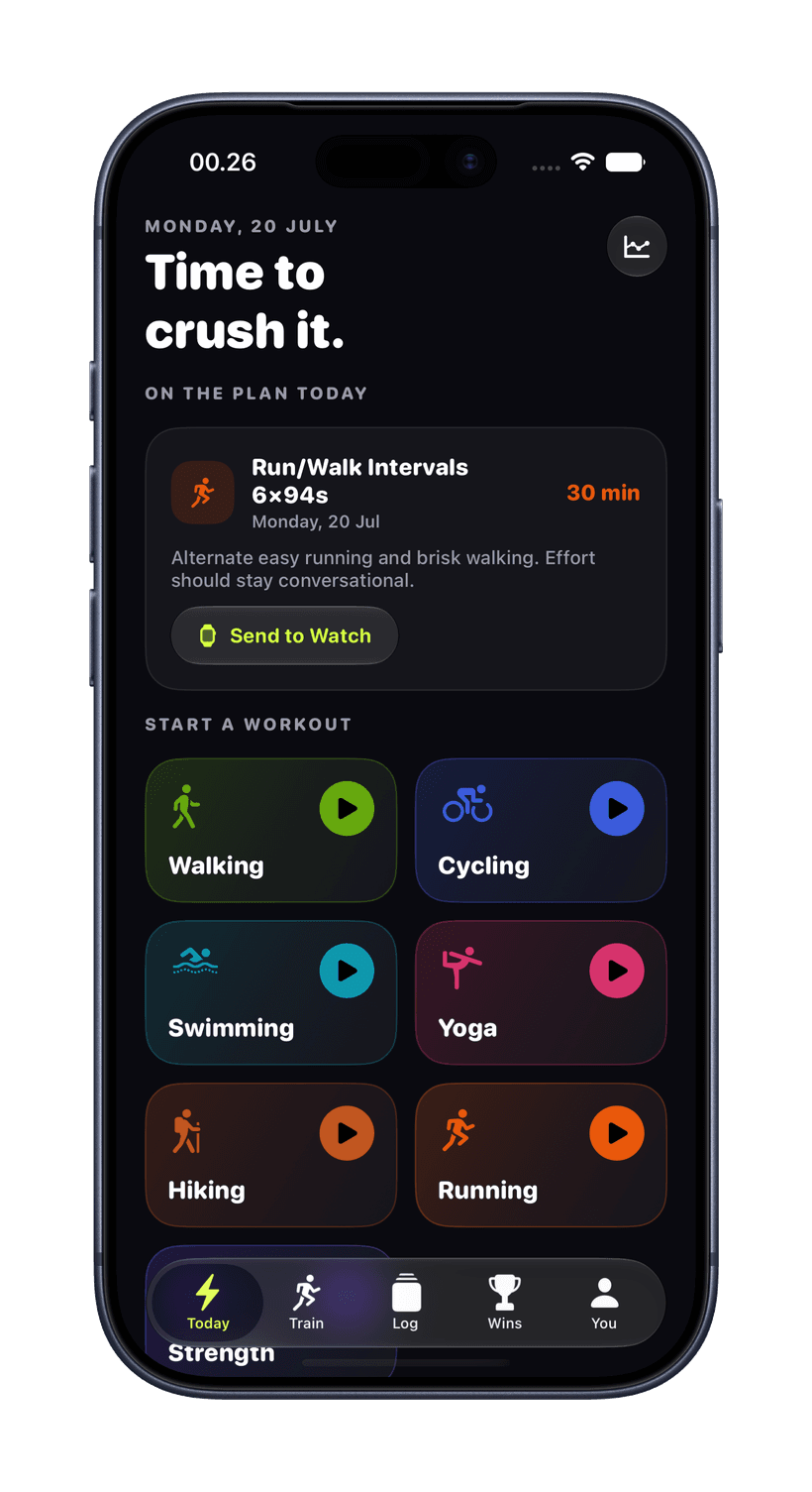 SweatlyAI — Today screen